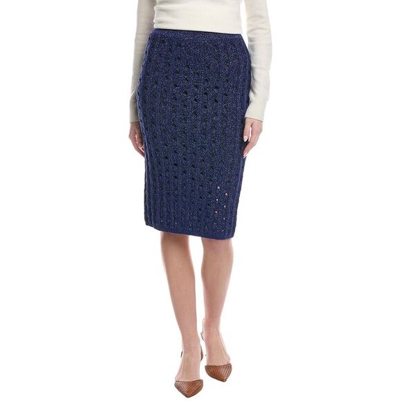 St. John WomensRib Crochet Knit Skirt Blue